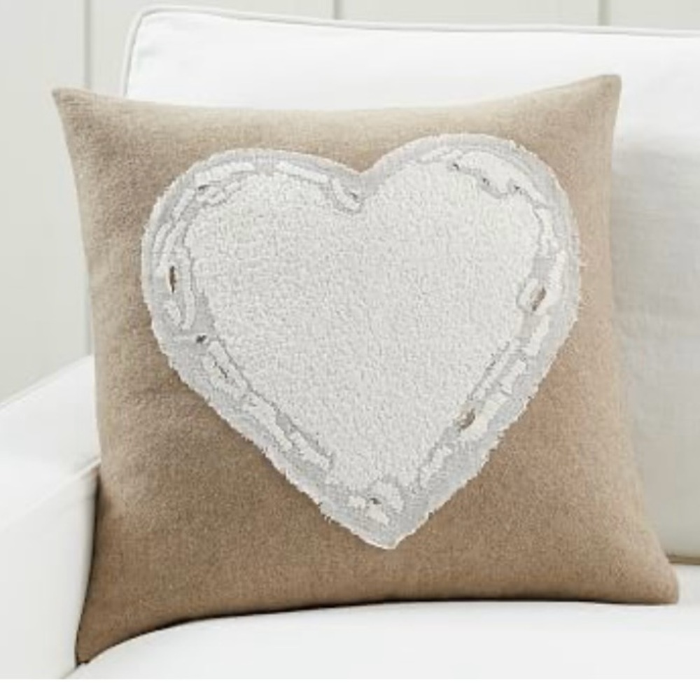 Pottery Barn Valentines Day Heart Pillow Cover Textured Light Brown Off White - Picture 4 of 5